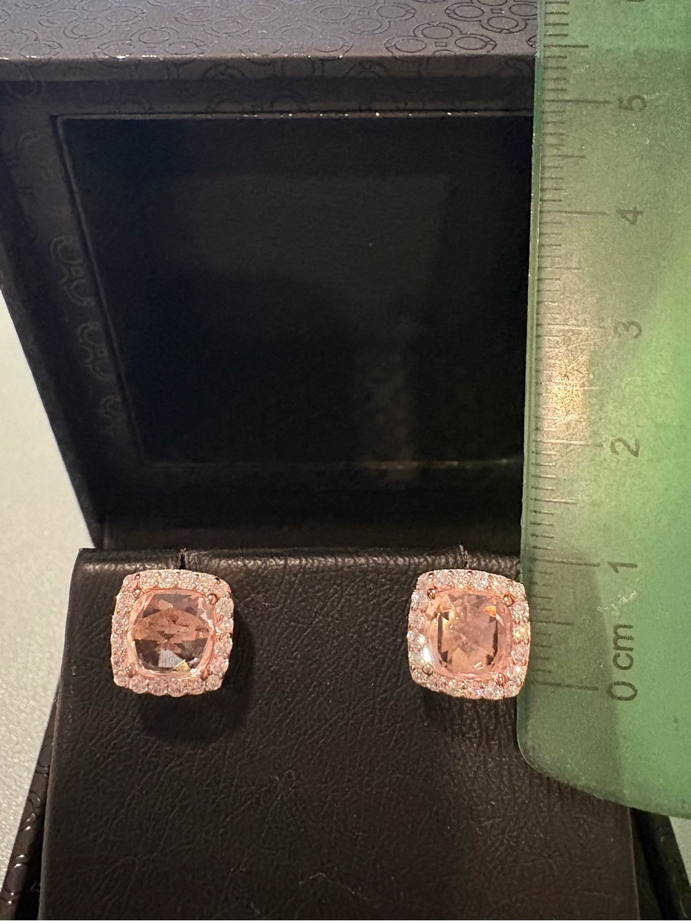Lafonn Classic Rose Gold plated Sterling Silver faux Morganite Cushion Halo Stud